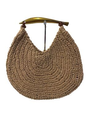 NEW Woven Raffia Crescent Top Handle Bag